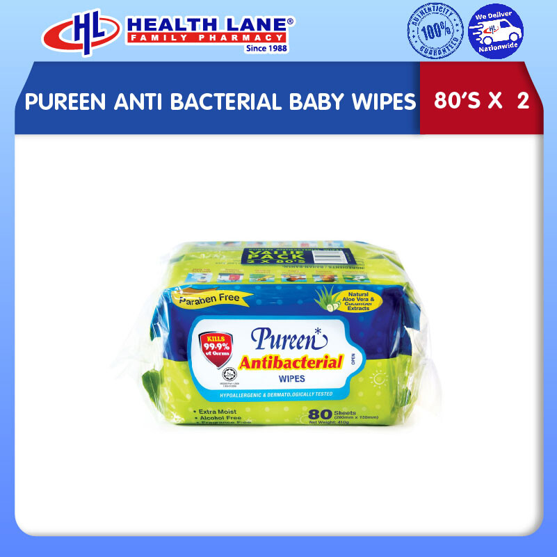 PUREEN ANTI BACTERIAL BABY WIPES 80'Sx2